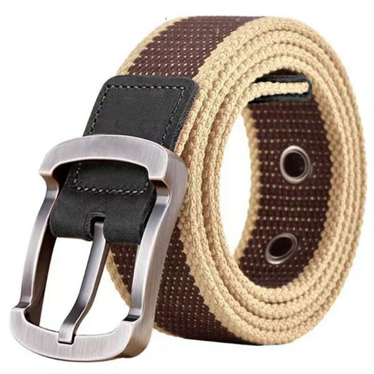 Men's canvas belt with pin buckle Khaki, unisex casual Hiking belt 3.5 cm Length 100cm